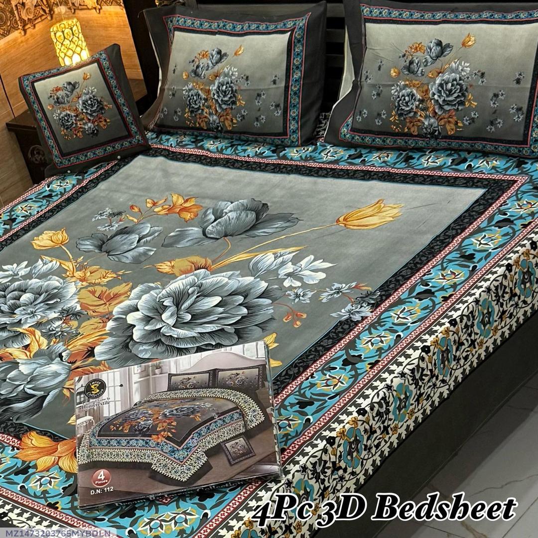 Crystal Cotton 3D Floral Bedsheet Set – Grey Gold