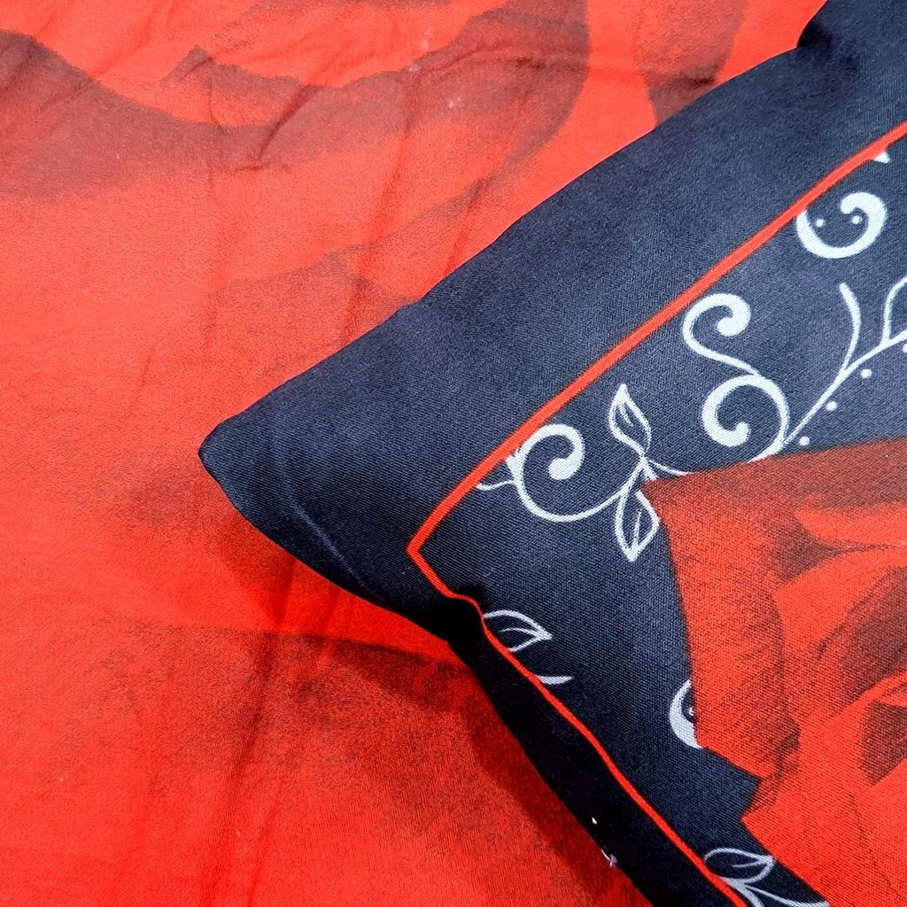 4Pc 3D Red Rose Bedsheet Set Crystal Cotton – Black