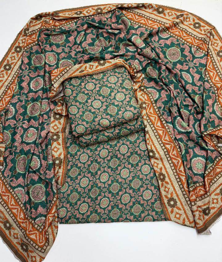 Dhanak Teal Green Printed Allover 3Pc Suit