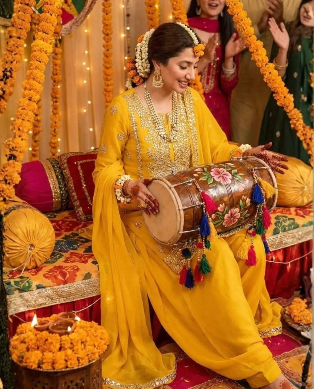 Traditional Hand-Embroidered Wedding & Party Dress – Yellow (Unstitched)