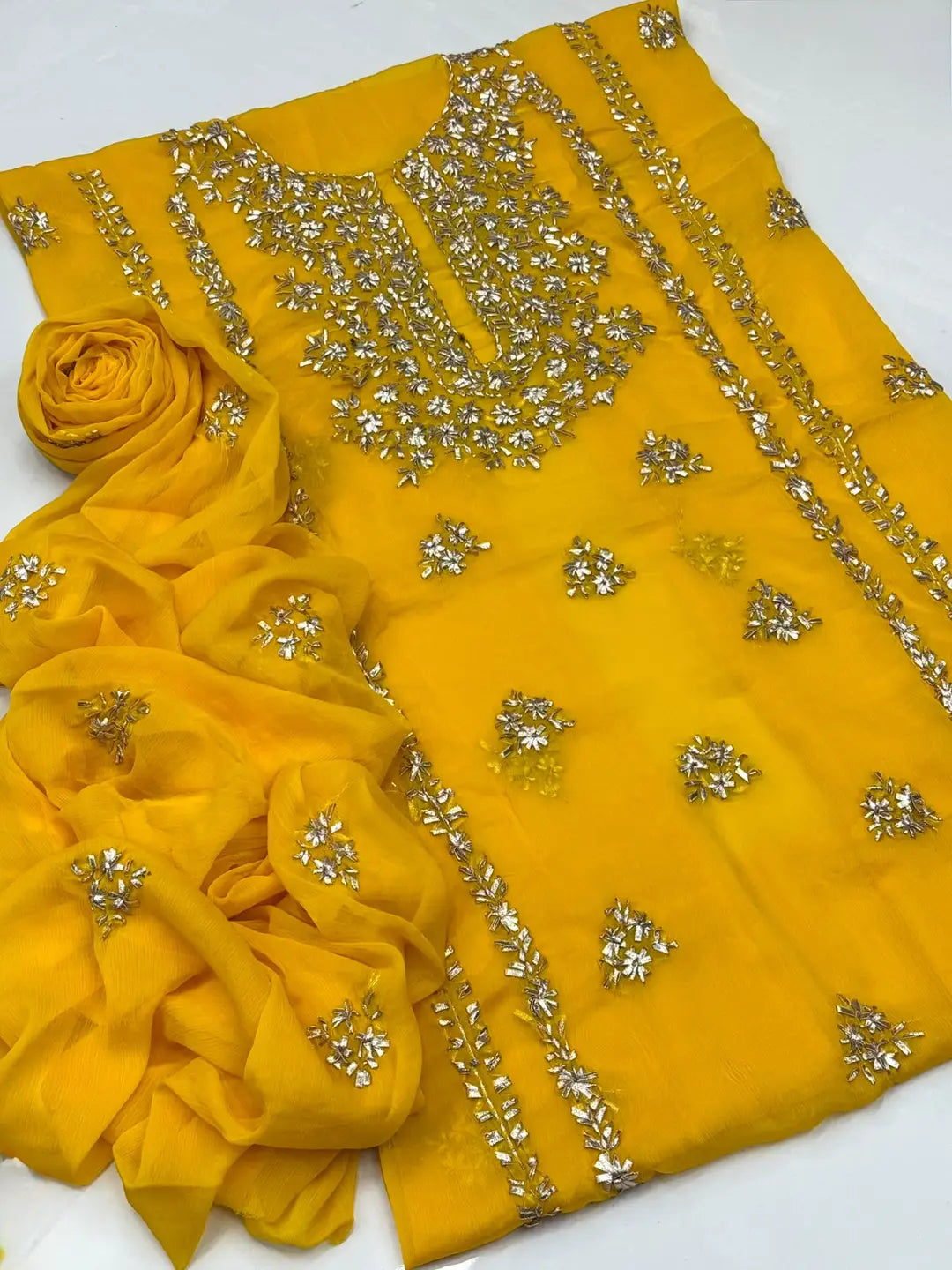 Traditional Hand-Embroidered Wedding & Party Dress – Yellow (Unstitched)