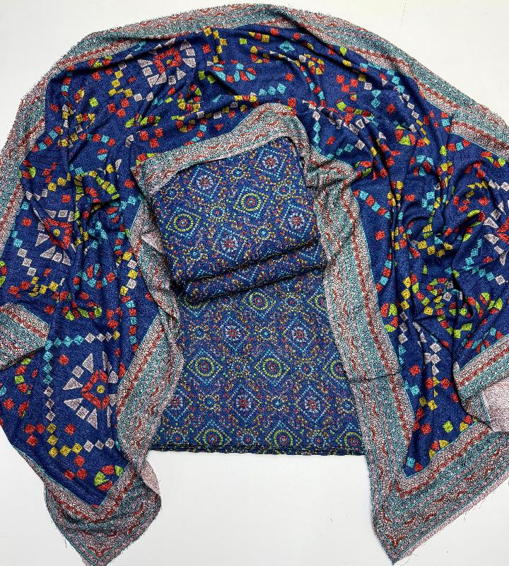 Dhanak Blue Bandhani Printed Allover 3Pc Suit