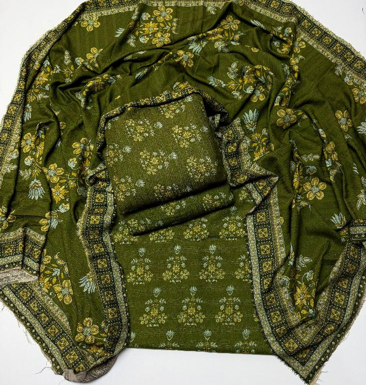 Dhanak Floral Olive Allover 3Pc Suit