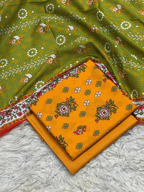 Bin Farhan Fabrics Classic Lawn Collection - Ochre 3 Piece Printed Suit fabric detail