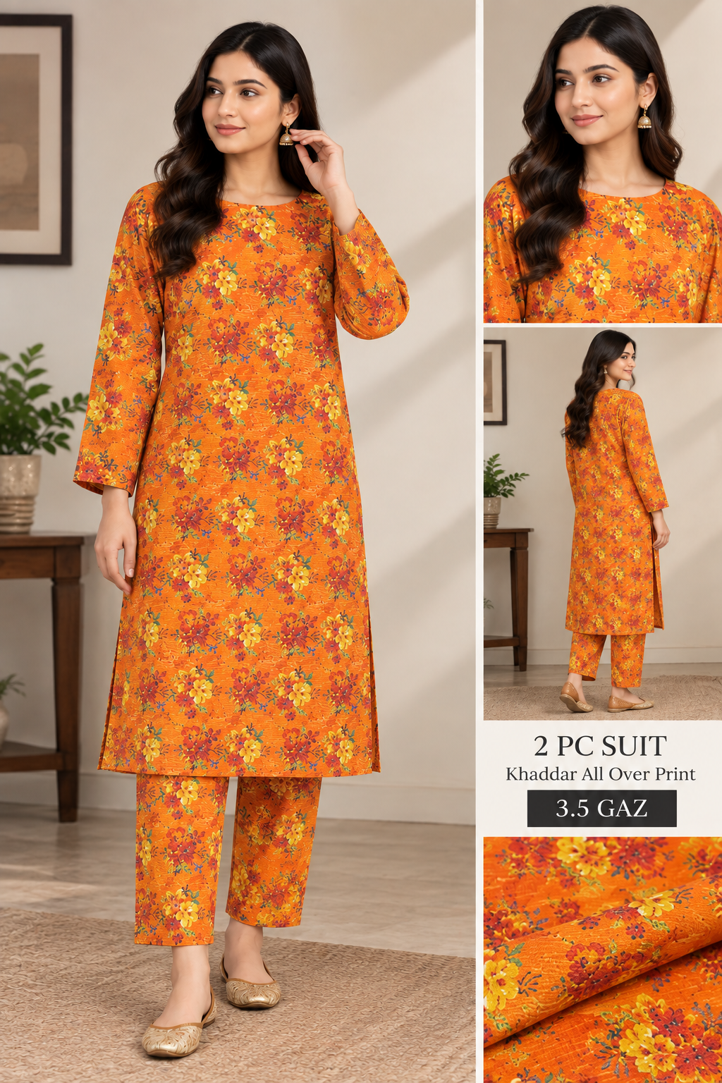 Kero Nishat Printed Khaddar 2 Piece Allover - 3.5 Gaz
