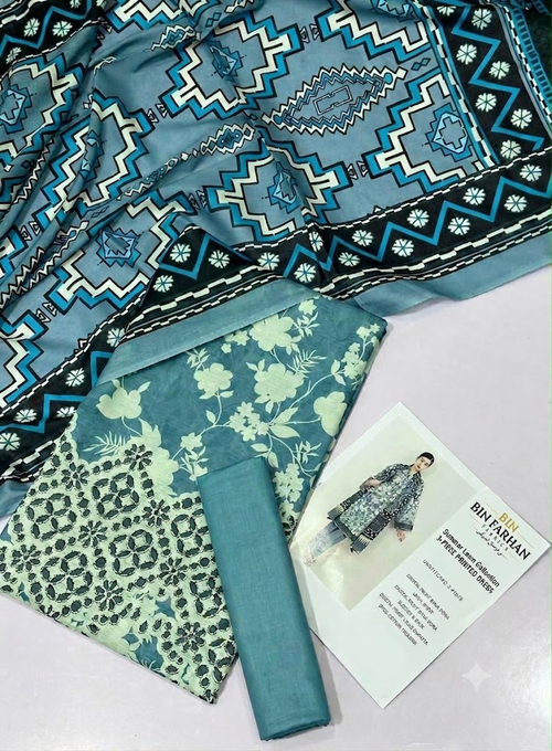 Bin Farhan Fabrics Daily Summer Collection - 3 Piece Printed Lawn fabric detail