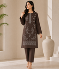 Bin Farhan Fabrics premium embroidered lawn 2 piece unstitched suit charcoal - floral embroidery Pakistan