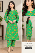 Green floral printed Khaddar 2 piece all-over suit, 3.5 gaz cutting