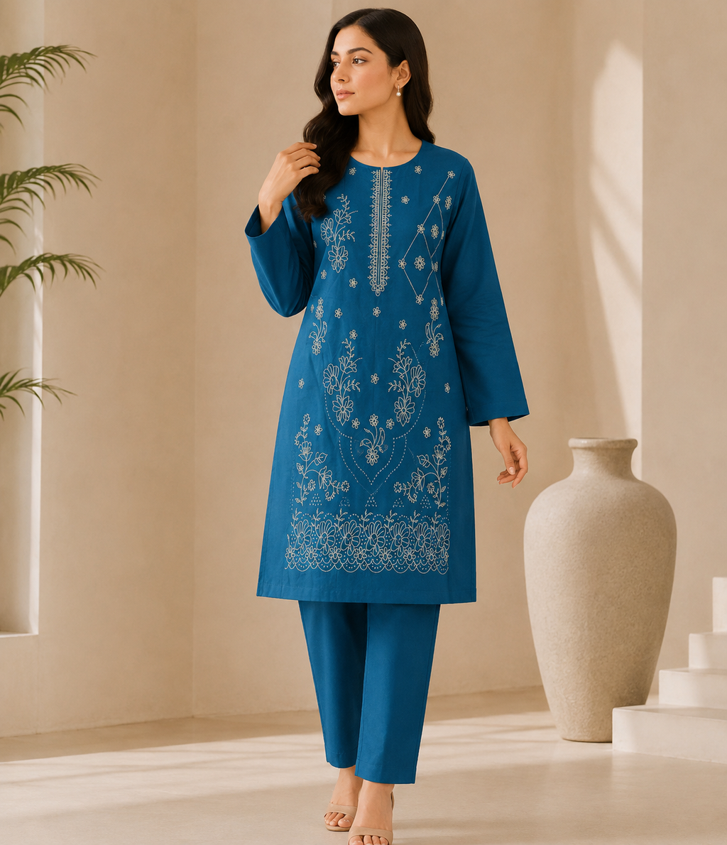 Bin Farhan Fabrics premium embroidered lawn 2 piece unstitched suit purple - floral embroidery Pakistan