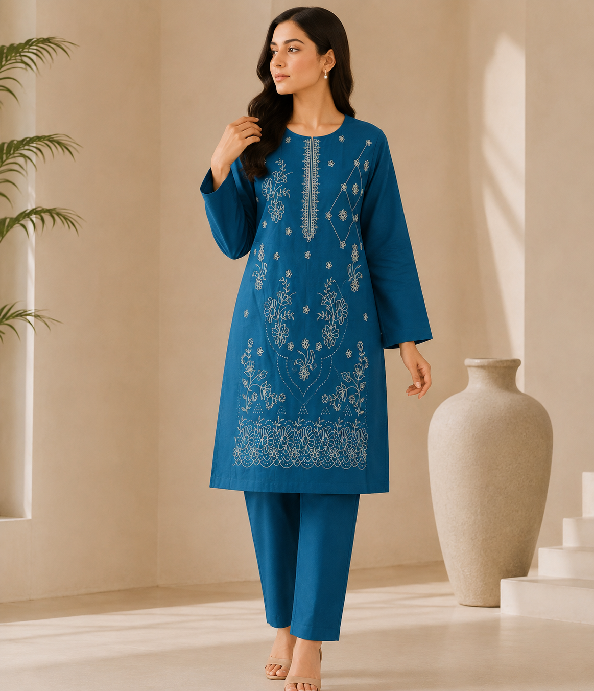 Bin Farhan Fabrics premium embroidered lawn 2 piece unstitched suit purple - floral embroidery Pakistan