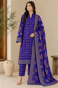 Model wearing a purple Dhanak printed allover 3-piece suit