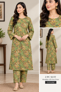 Sage floral printed Khaddar 2 piece all-over suit, 3.5 gaz cutting