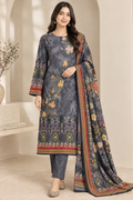 Grey floral printed linen 3-piece unstitched suit with shirt, trouser and dupatta from Bin Farhan Fabrics