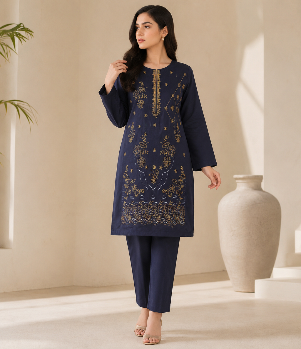 Bin Farhan Fabrics premium embroidered lawn 2 piece unstitched suit maroon - floral embroidery Pakistan