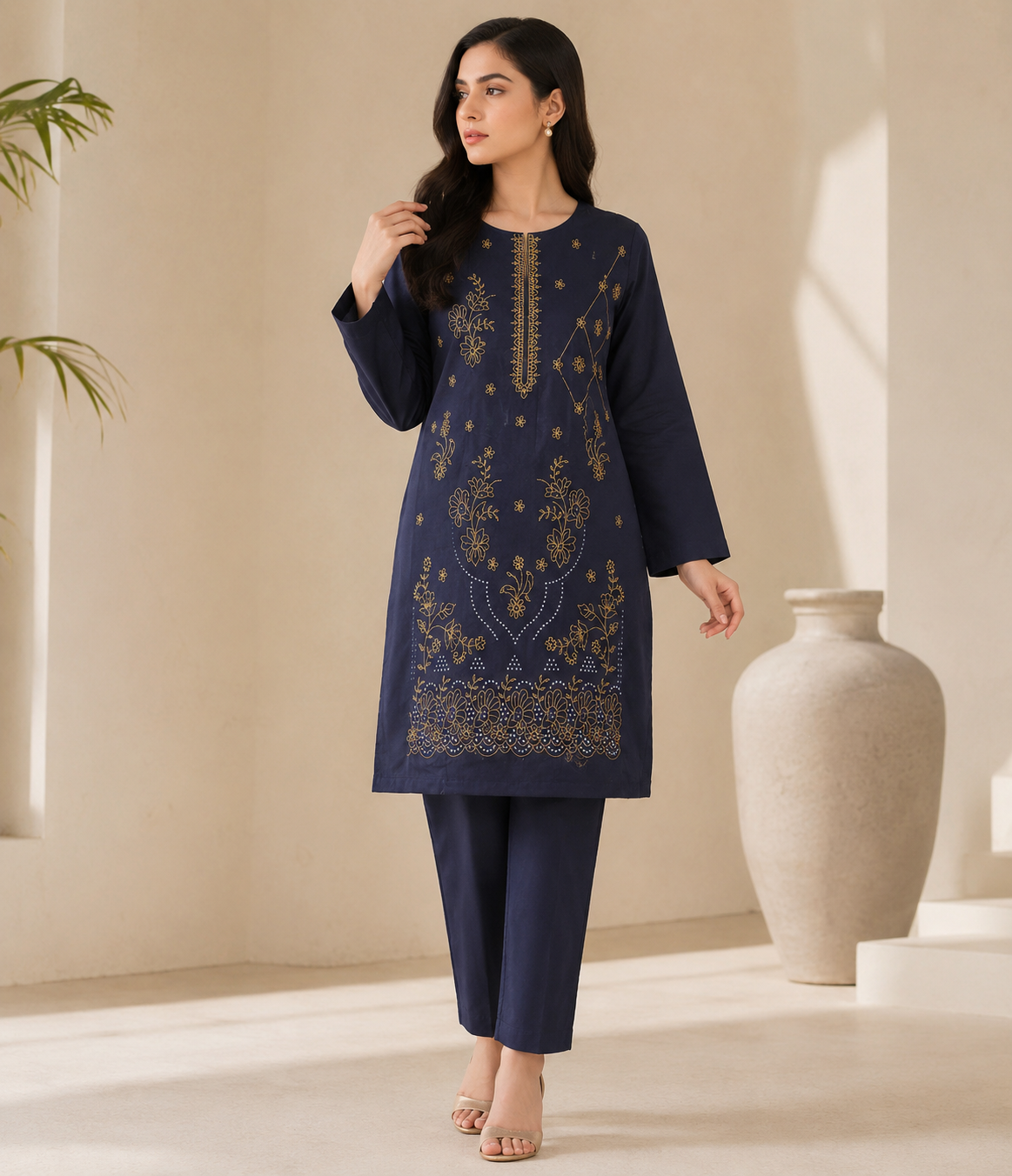 Bin Farhan Fabrics premium embroidered lawn 2 piece unstitched suit maroon - floral embroidery Pakistan
